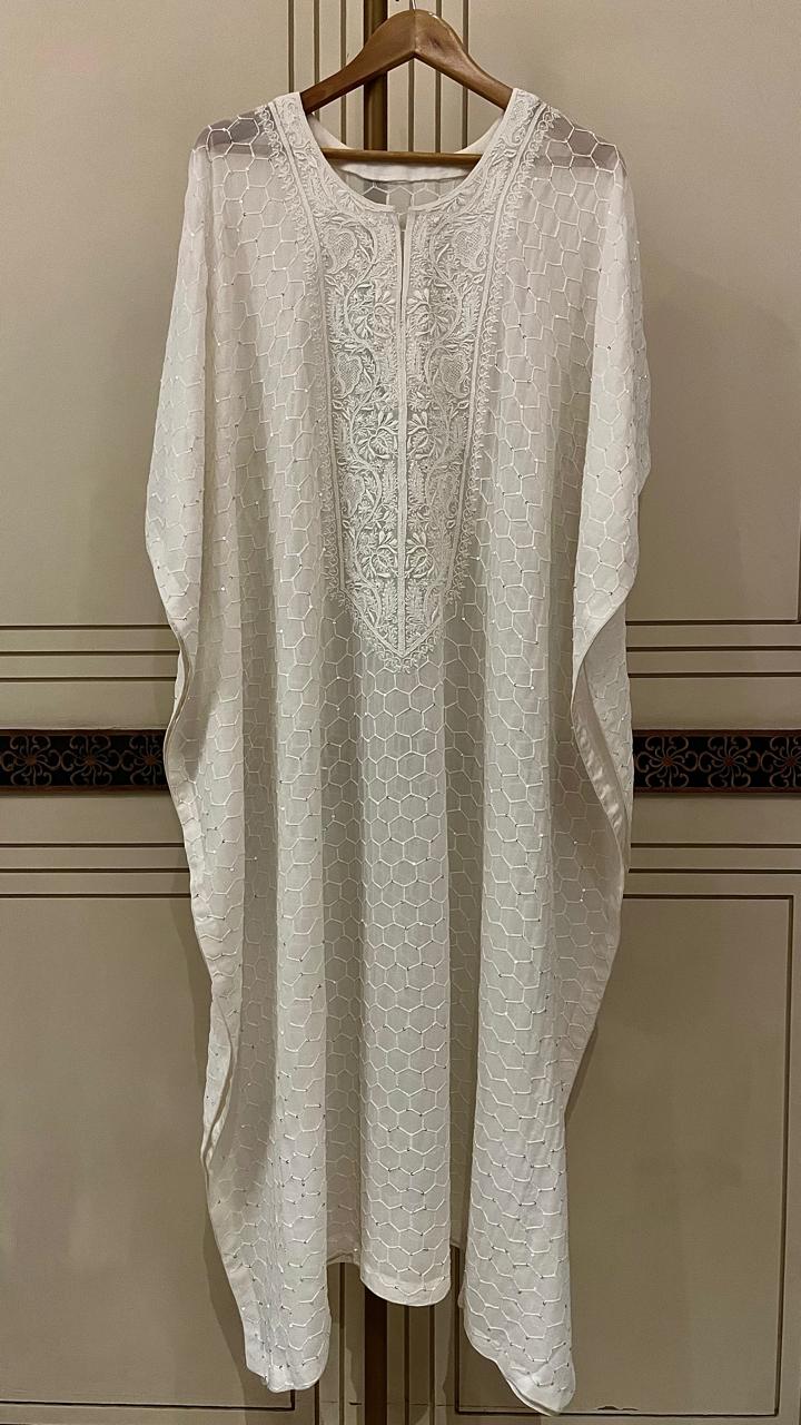 Pure mulmul semi stitched kurta dupatta with jaali motifs