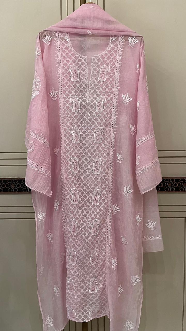 Pure Mul Chanderi Semi-Stitched Kurta Dupatta Set
