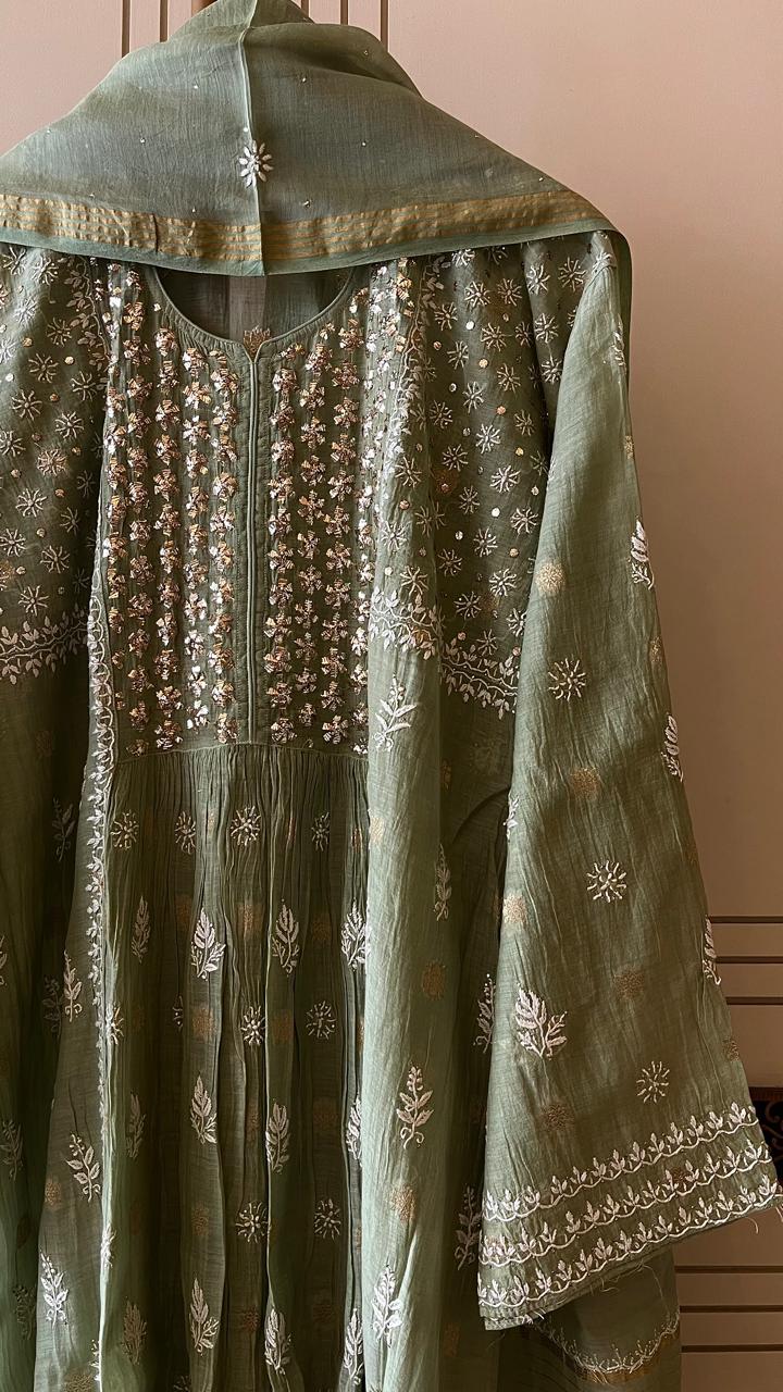 Pure Mul Chanderi aline Kurta and Dupatta Set