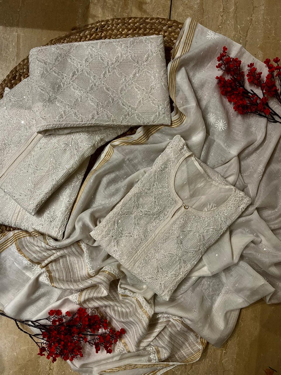 Pure mul chanderi Kurta and Dupatta Set