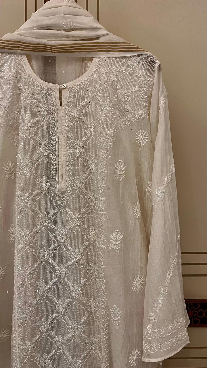 Pure mul chanderi Kurta and Dupatta Set