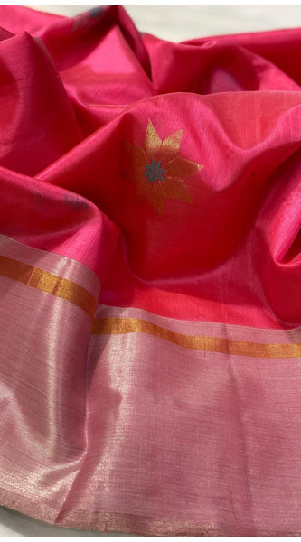 Chanderi pattu pure soft silk all over Meena star butta with silver gold zari