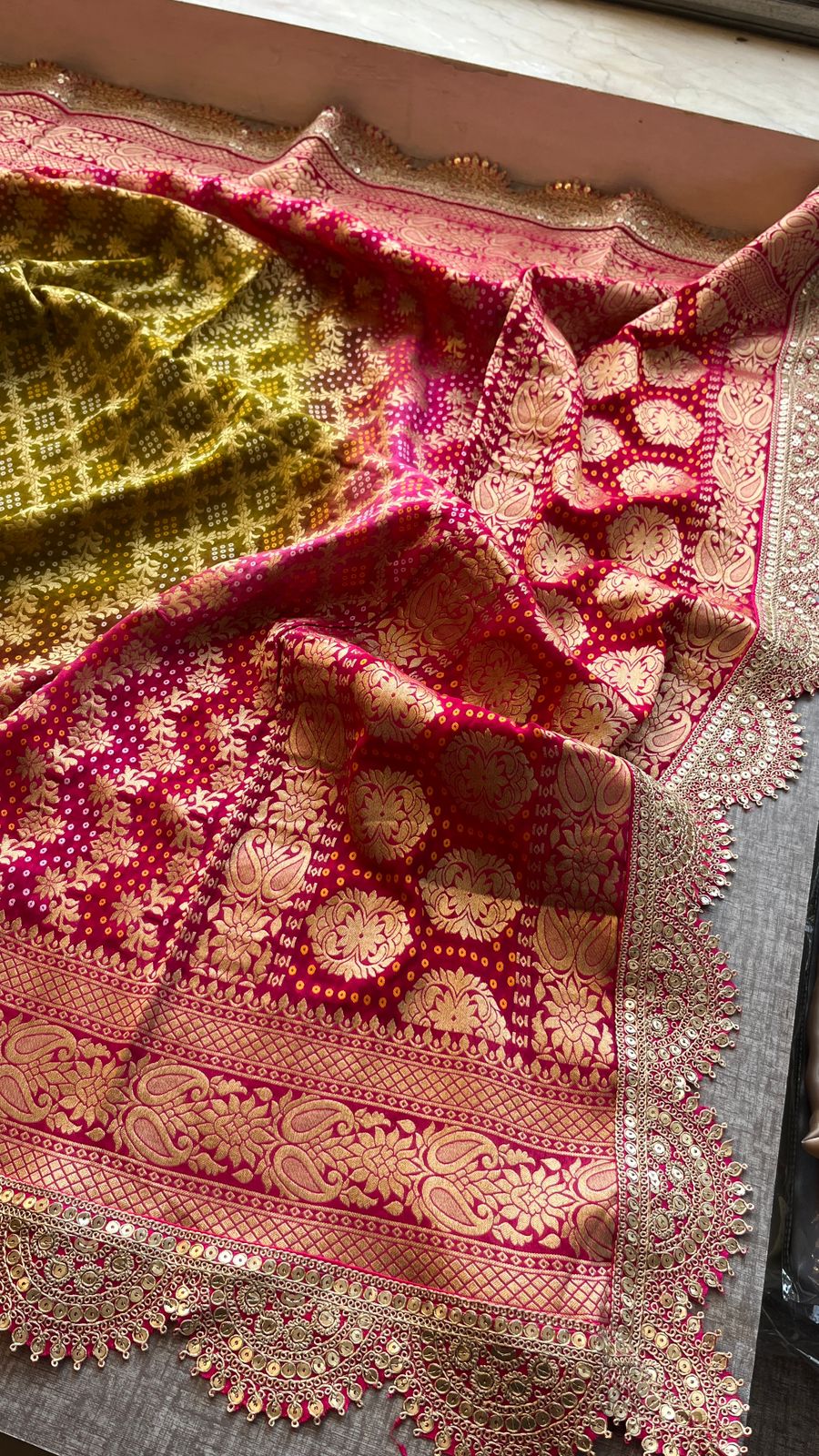 Elegant Bandhani Banarasi Khaddi Georgette Dupatta