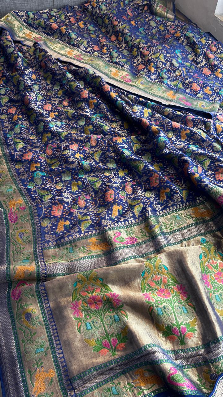 Pure Heavy Khaddi Georgette Banarasi Saree with Bandhani & Meena Weaving