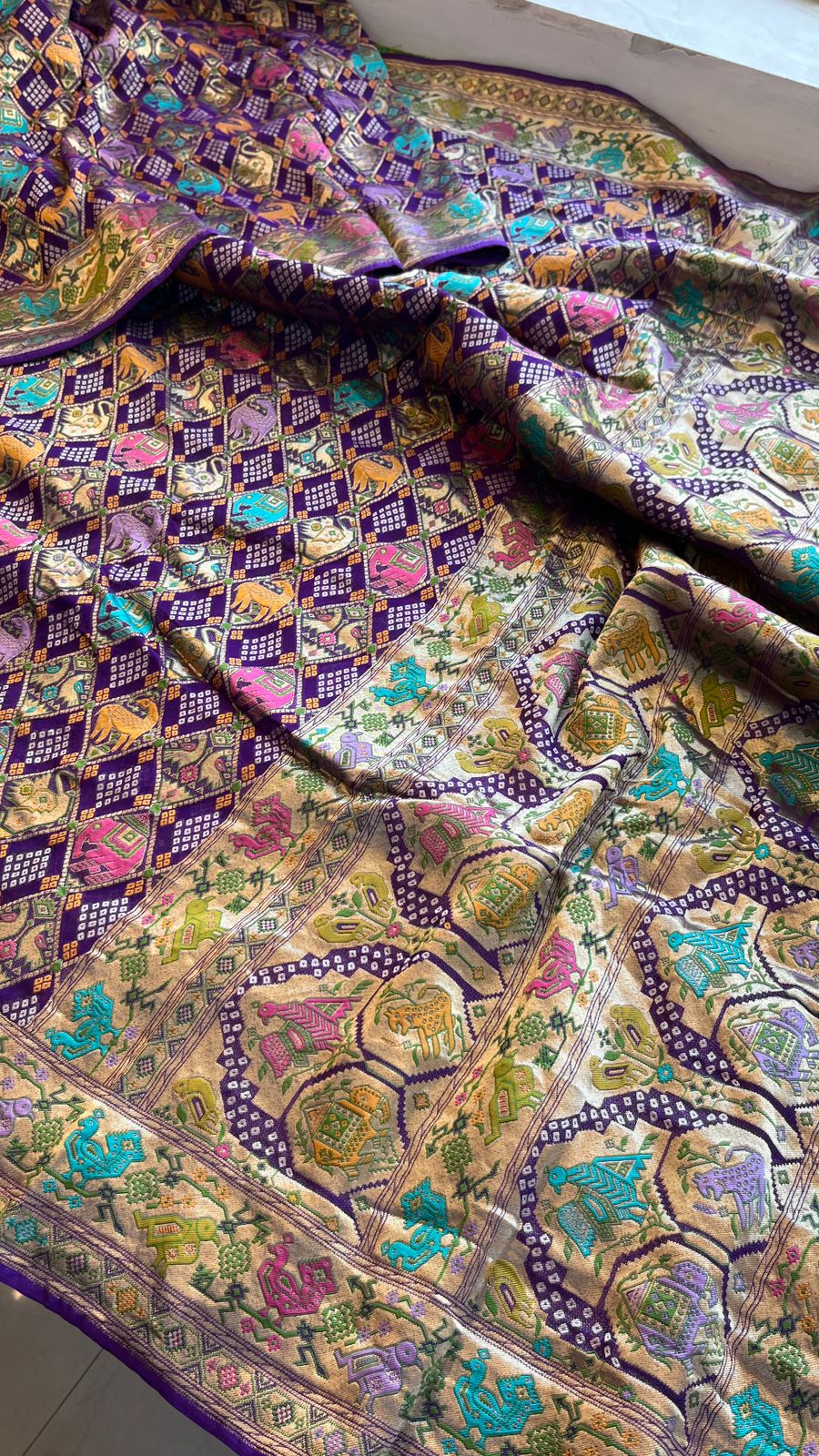 Pure Heavy Khaddi Georgette Banarasi Saree with Bandhani & Meena Weaving
