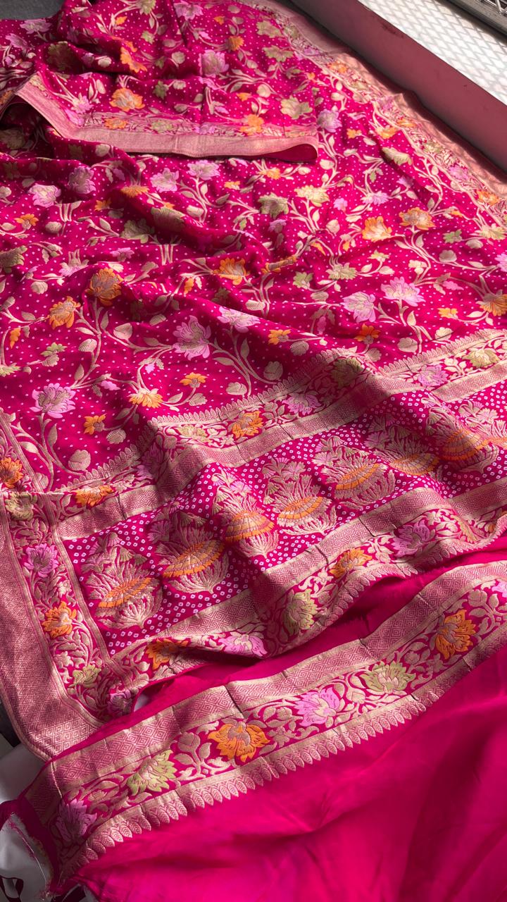 Pure Khaddi Georgette Saree with Meena Banarasi Weaving