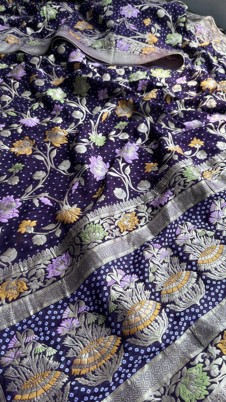 Pure Khaddi Georgette Saree with Meena Banarasi Weaving