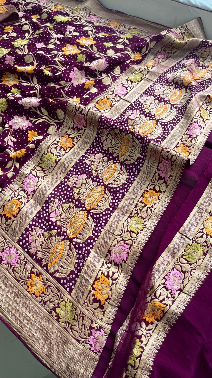 Pure Khaddi Georgette Saree with Meena Banarasi Weaving