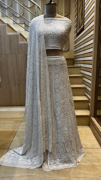 Dyeable Pure Georgette Lehenga Set with Pearl, Sequin & Katdana Embellishments