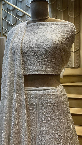 Dyeable Pure Georgette Lehenga Set with Pearl, Sequin & Katdana Embellishments