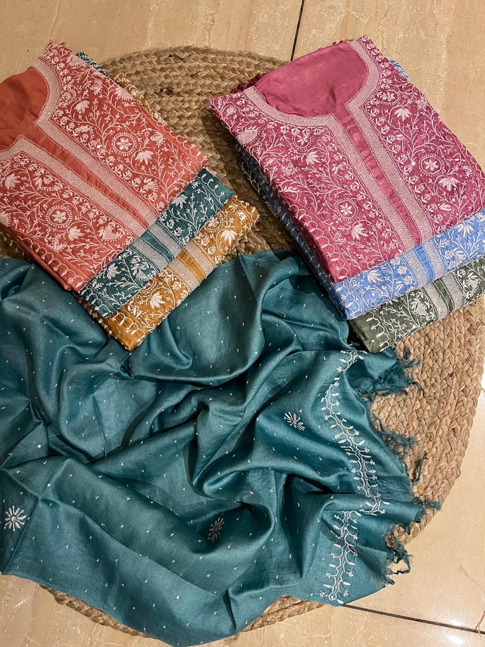 Pure Silk Kurta Dupatta Set with Pearl, Sequin & Katdana Embellishments