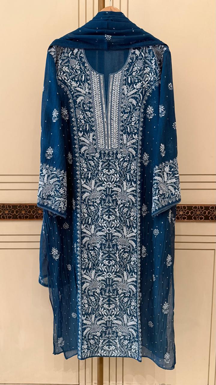 Pure Mul Chanderi Kurta Dupatta Set with Exquisite Pearl & Katdana Embellishments
