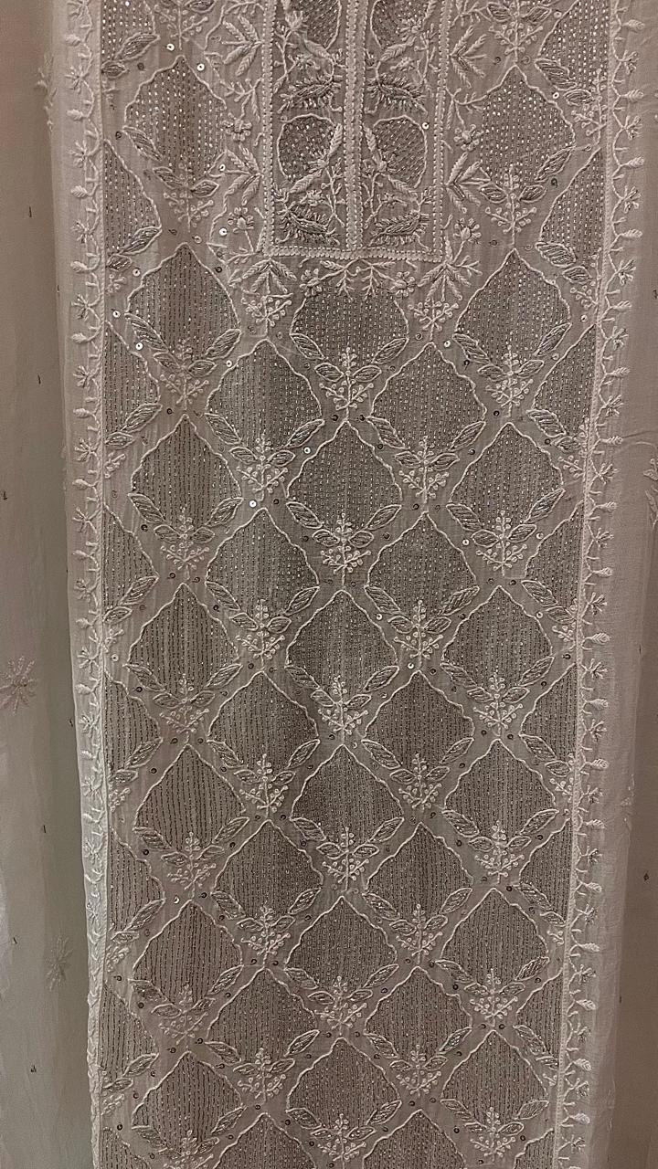Pure Mul Chanderi Kurta Dupatta Set with Sequin & Katdana Embellishments