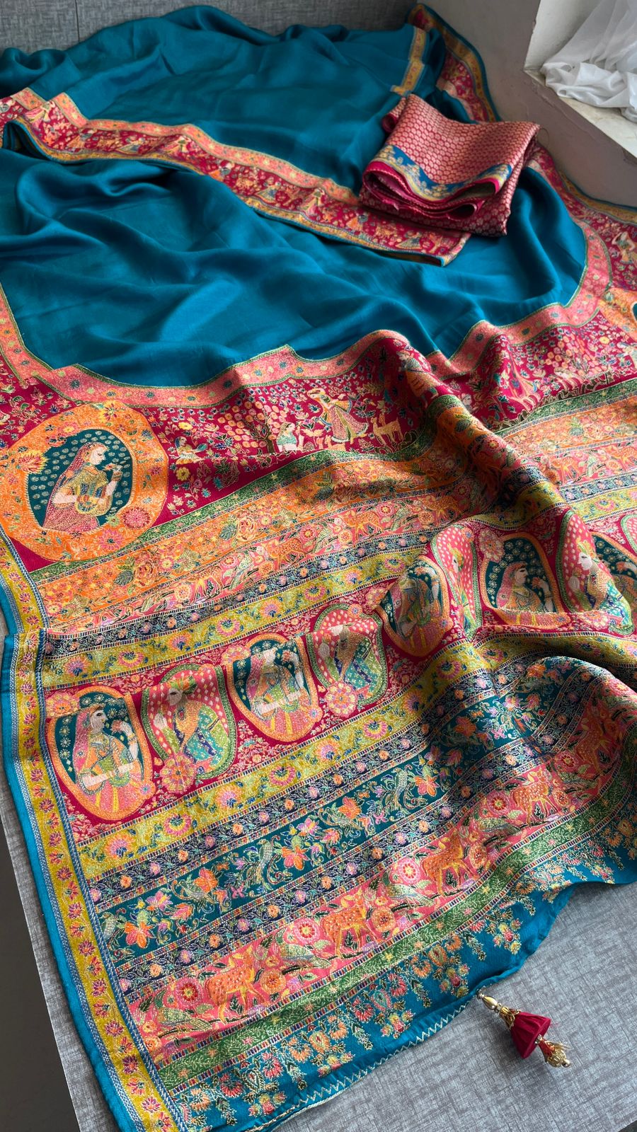 Pure Munga Tussar Silk Saree with Meena Banarasi Weaving
