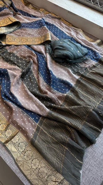 Chinon Crepe Banarasi Saree with Bandhani Print Design