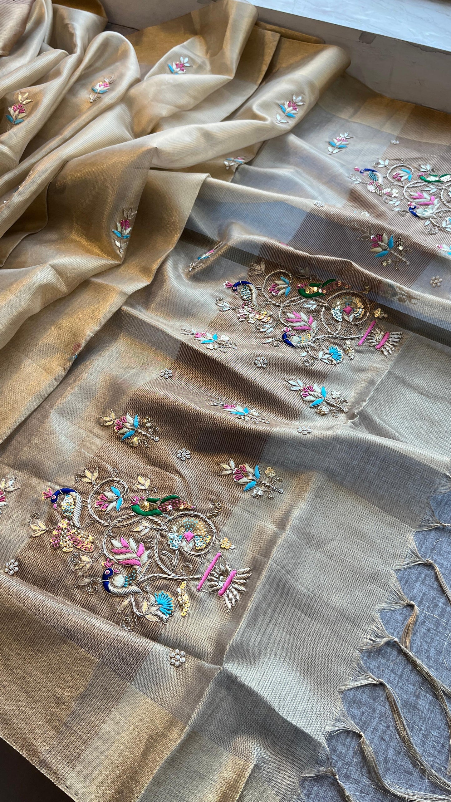 Handloom Tissue Silk Banarasi Saree with Zardozi & Gotapatti