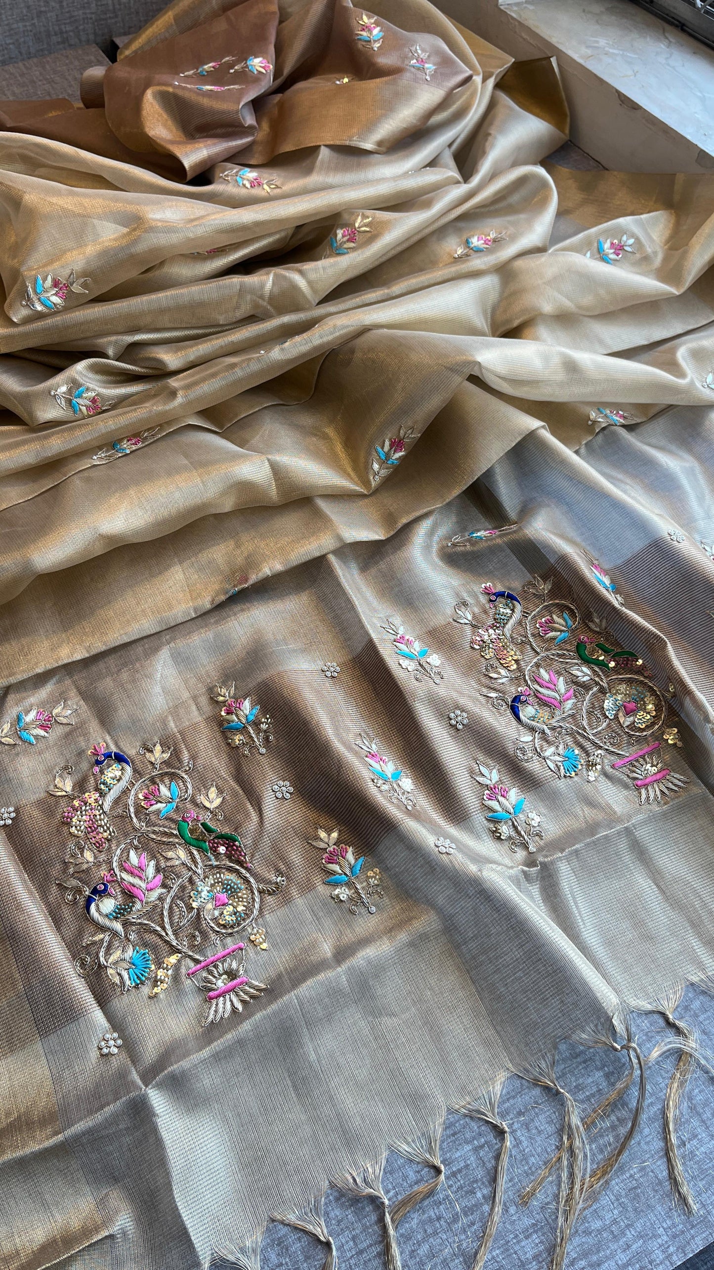 Handloom Tissue Silk Banarasi Saree with Zardozi & Gotapatti