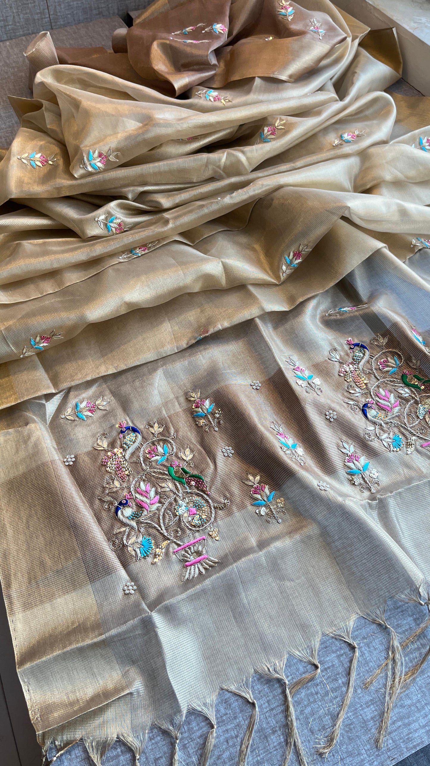 Handloom Tissue Silk Banarasi Saree with Zardozi & Gotapatti