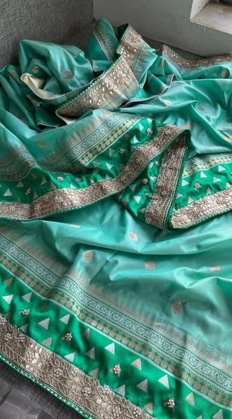 Munga Patola Silk Saree with Gotapatti & Pearl Embroidery