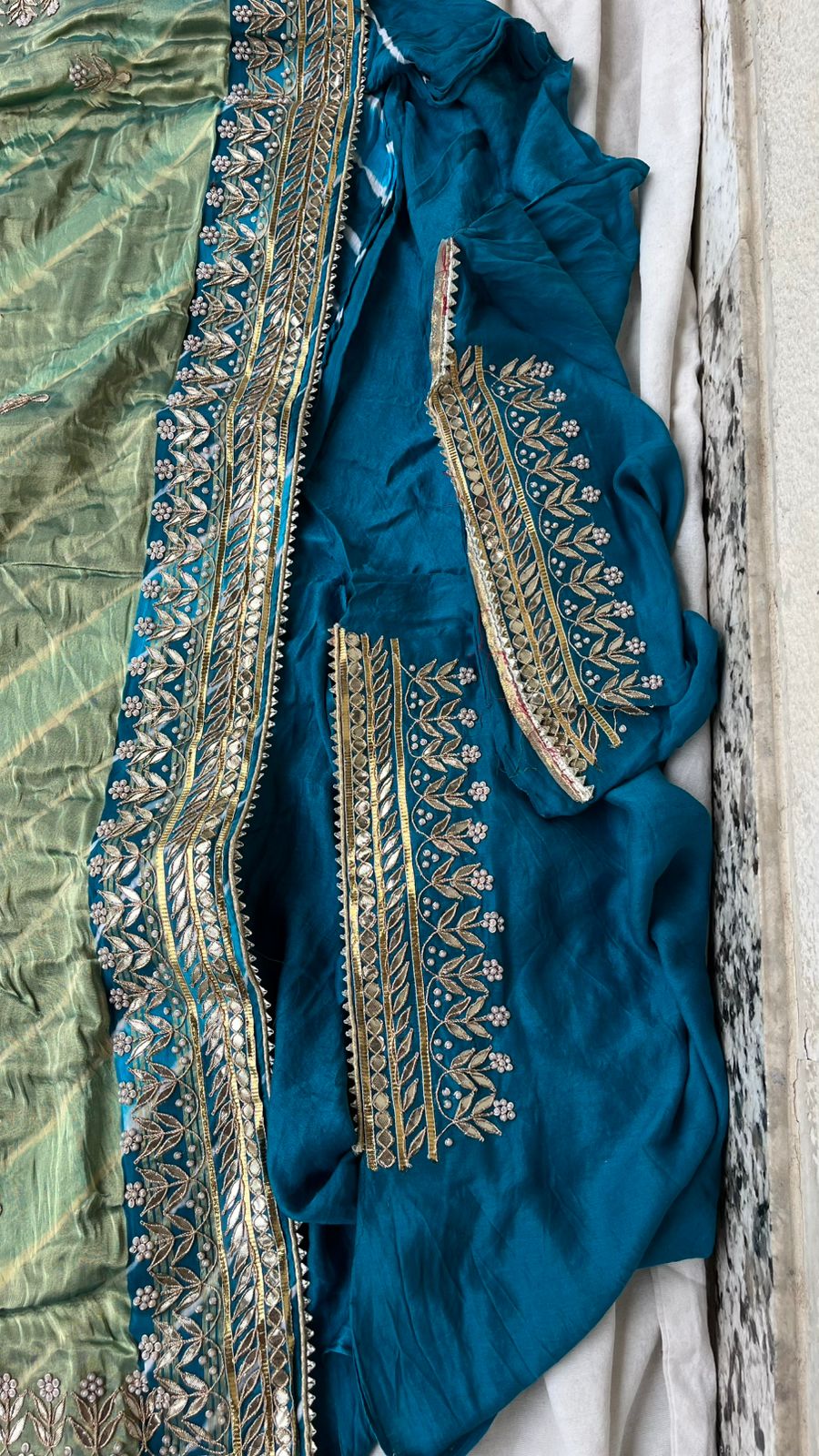 Gajji Silk Leheriya Saree with Gotta Patti & Zardozi Work