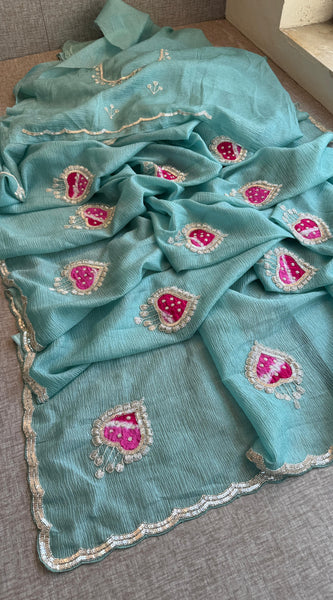 Tissue Handloom Banarasi Silk Saree with Pearl & Gotapatti