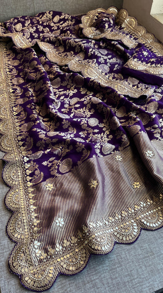 Khaddi Georgette Banarasi Saree with Pearl & Gotapatti Work