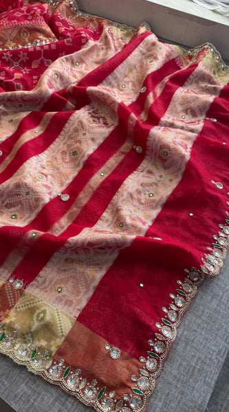 Soft Organza Saree with Pittan & Resham Hand Embroidery