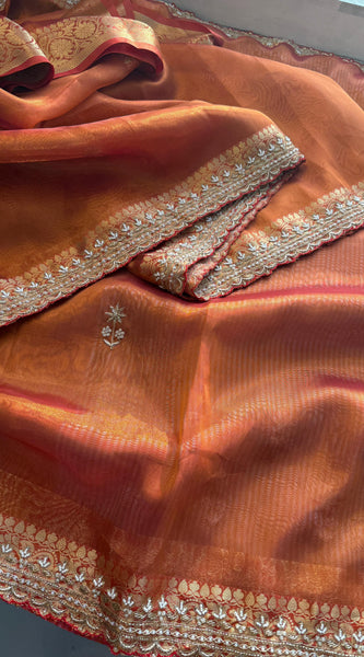 Pure Tissue Banarasi Silk Saree | Zardozi & Kutdana Work