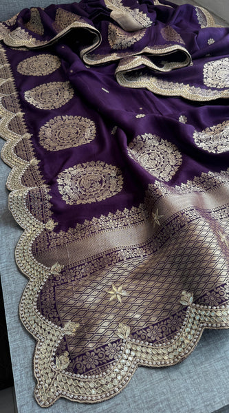 Munga Banarasi Silk Saree with Zardozi & Pearl Embroidery