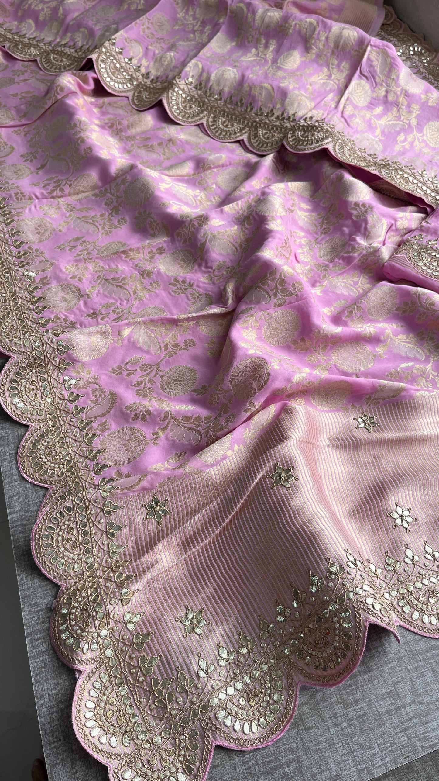 Khaddi Georgette Banarasi Saree with Pearl & Gotapatti Work