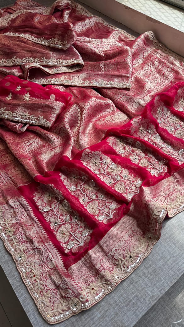 Elegant Pure Khaddi Georgette Banarasi Saree with Blouse