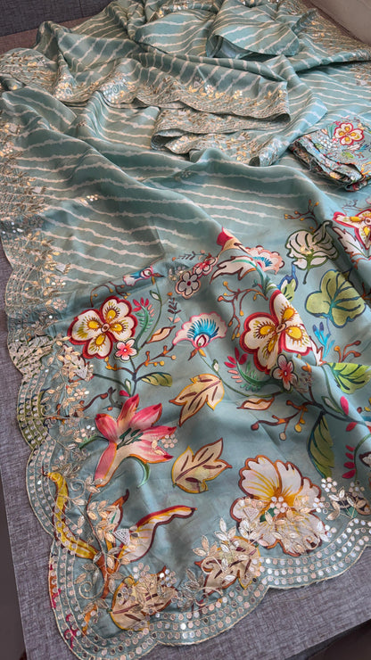 Munga Crepe Silk Saree with Gotapatti & Pearl Embroidery