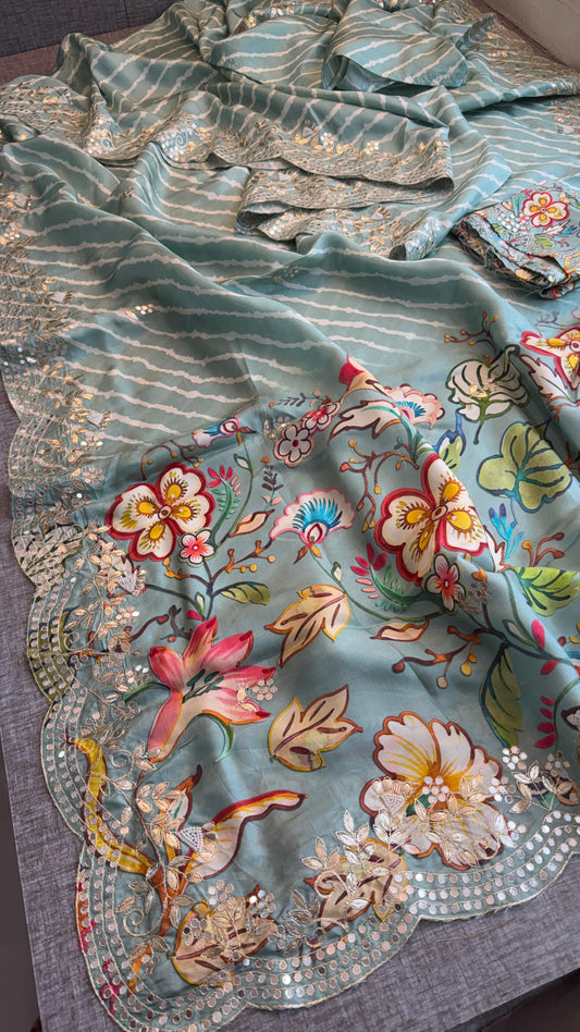 Munga Crepe Silk Saree with Gotapatti & Pearl Embroidery