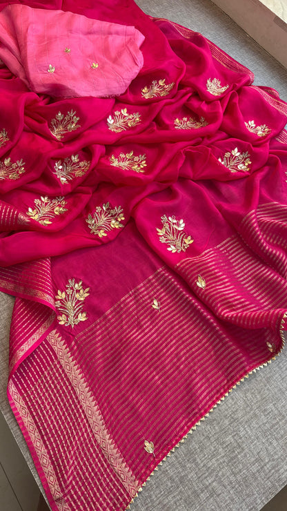 Crepe Banarasi Saree with Zardozi & Zarkan Embellishments