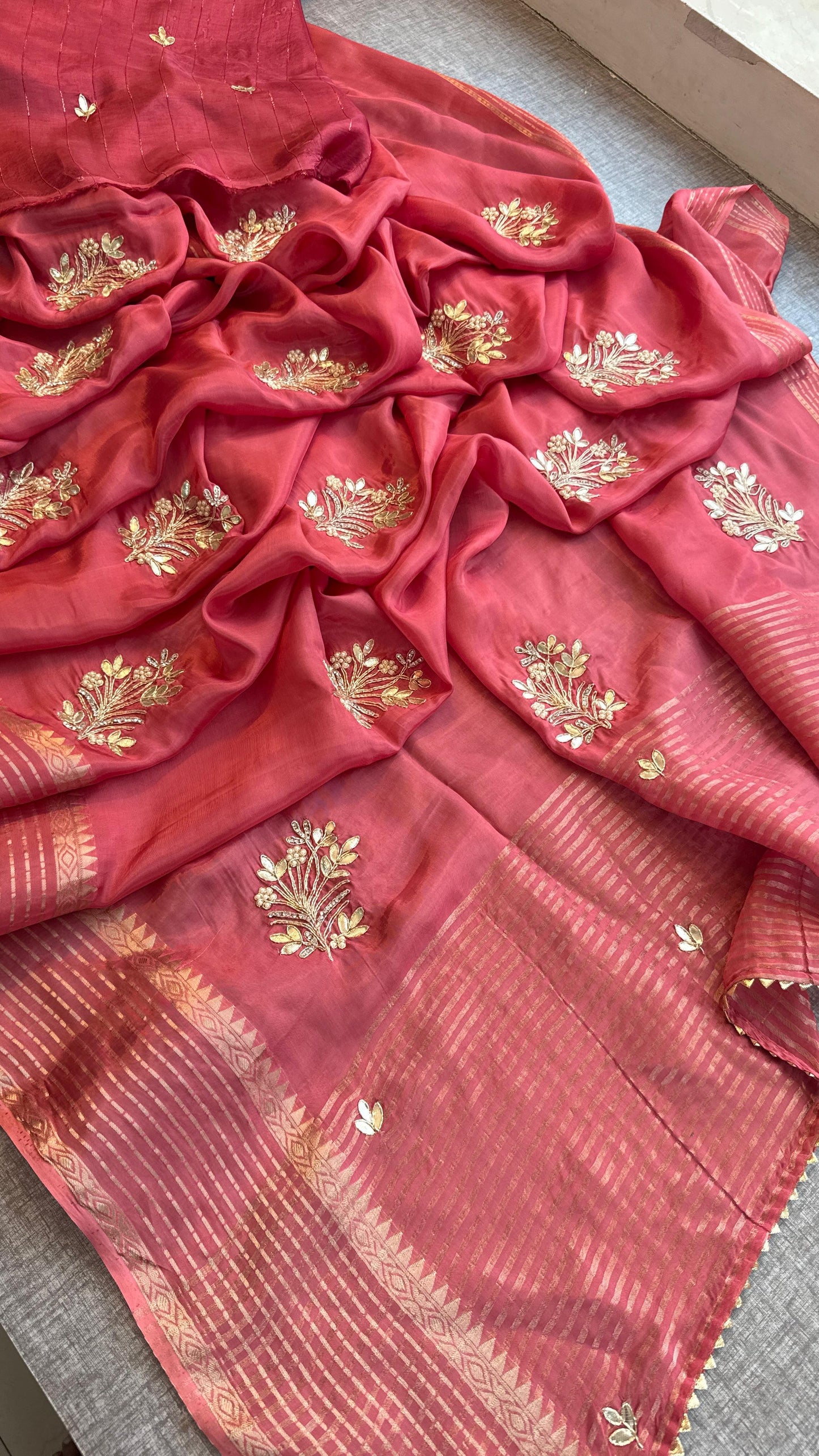 Crepe Banarasi Saree with Zardozi & Zarkan Embellishments