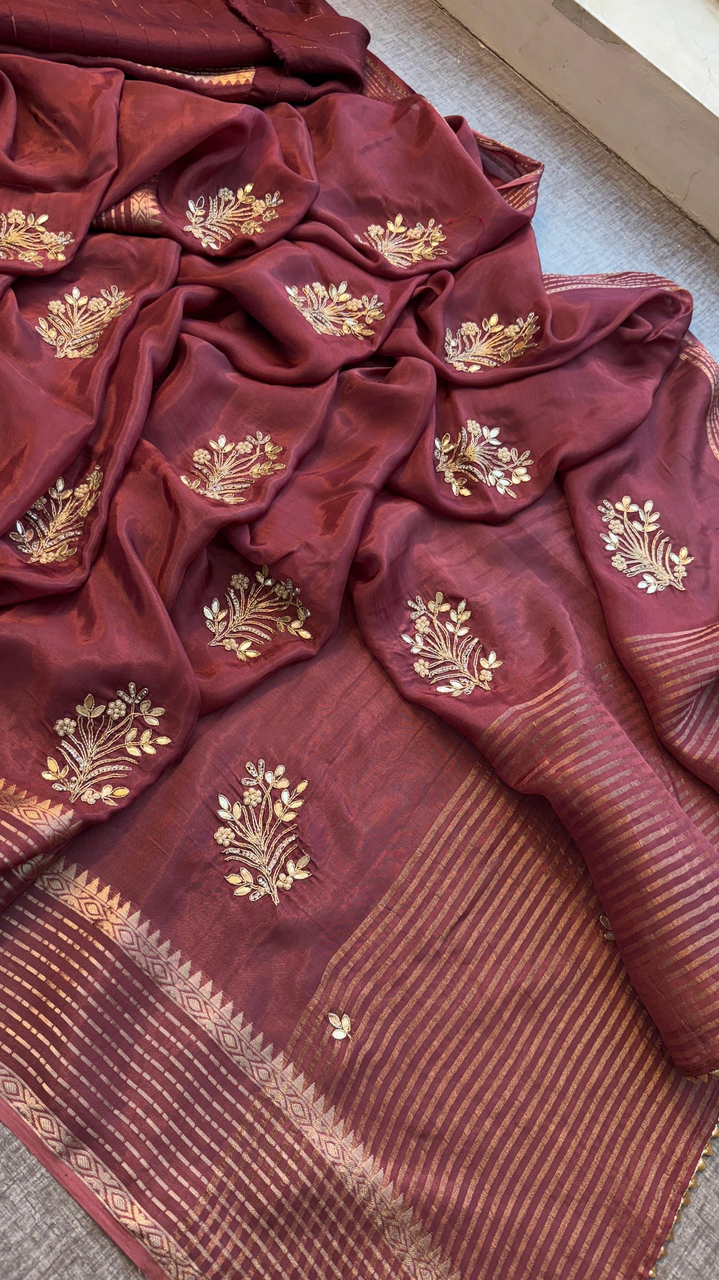 Crepe Banarasi Saree with Zardozi & Zarkan Embellishments