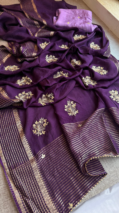 Crepe Banarasi Saree with Zardozi & Zarkan Embellishments