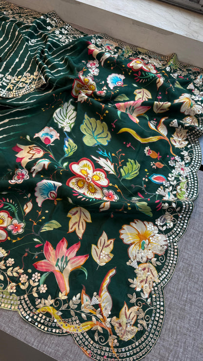 Munga Crepe Silk Saree with Gotapatti & Pearl Embroidery
