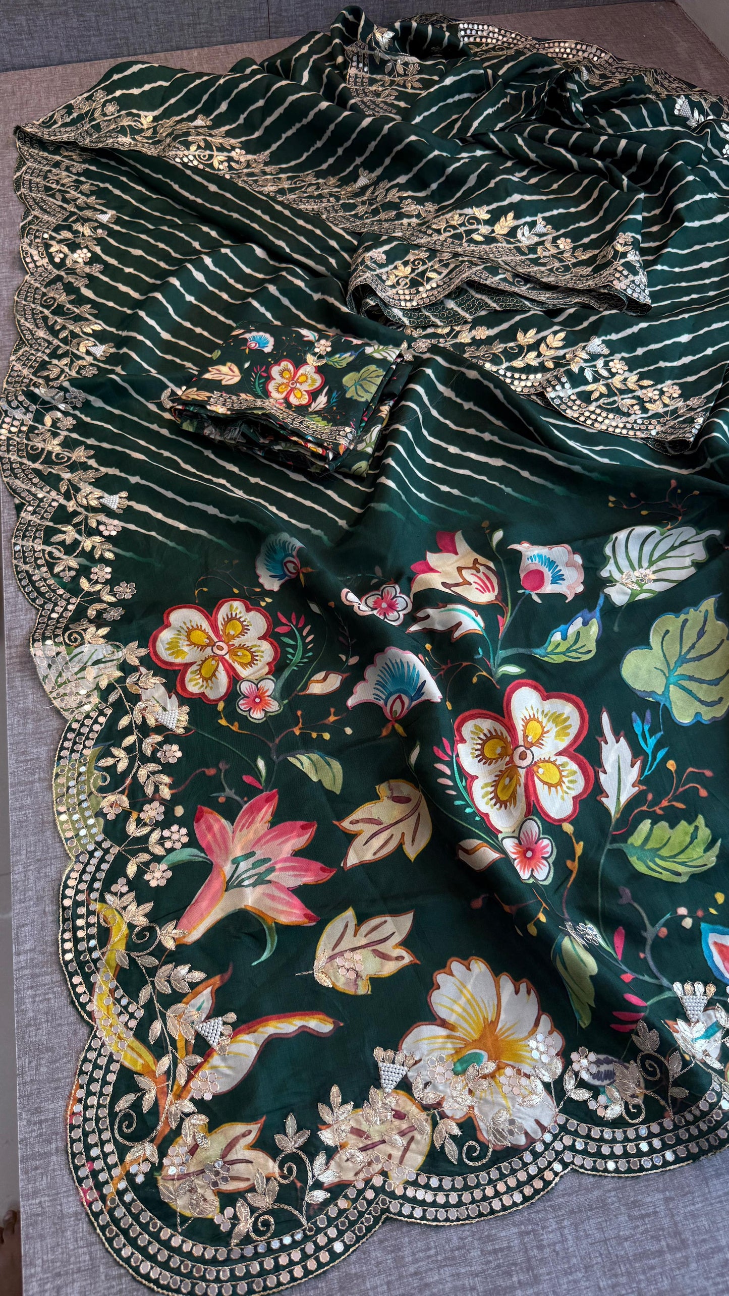 Munga Crepe Silk Saree with Gotapatti & Pearl Embroidery