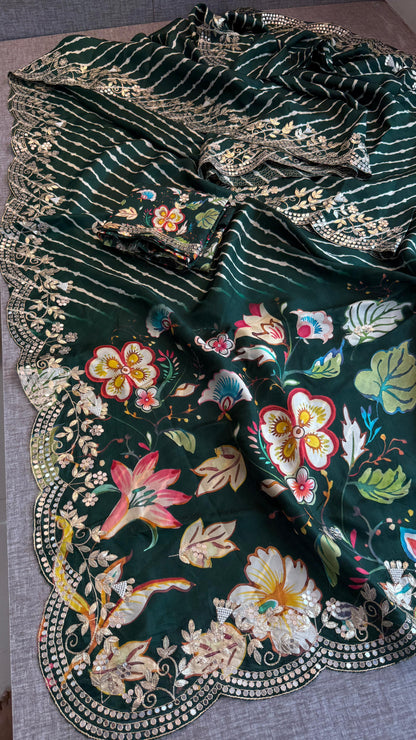 Munga Crepe Silk Saree with Gotapatti & Pearl Embroidery