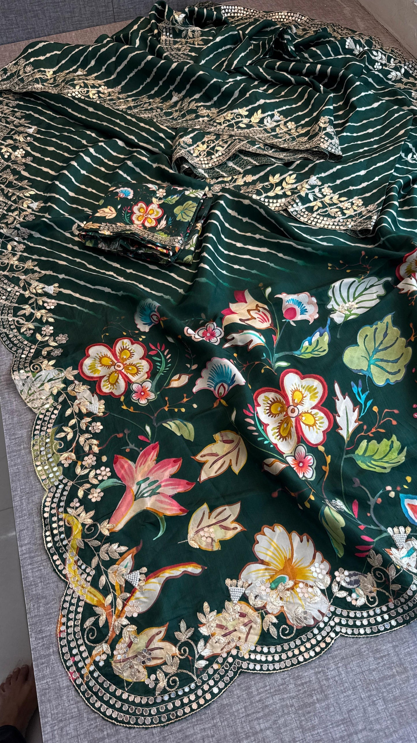 Munga Crepe Silk Saree with Gotapatti & Pearl Embroidery