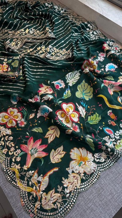 Munga Crepe Silk Saree with Gotapatti & Pearl Embroidery