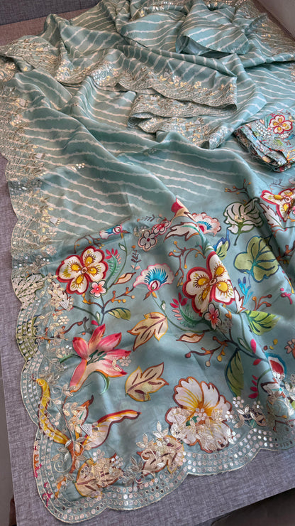 Munga Crepe Silk Saree with Gotapatti & Pearl Embroidery