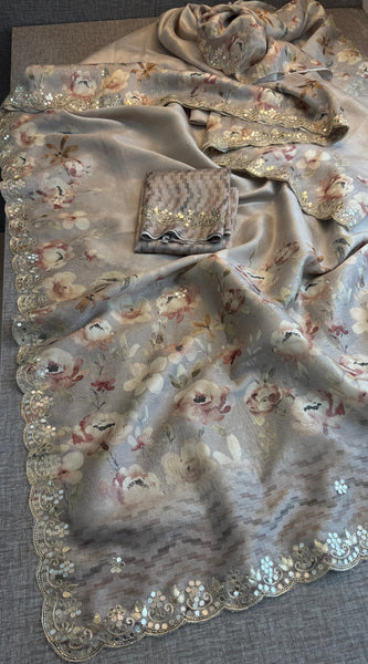 Tussar Linen Silk Saree with Gotapatti & Kutdana Work
