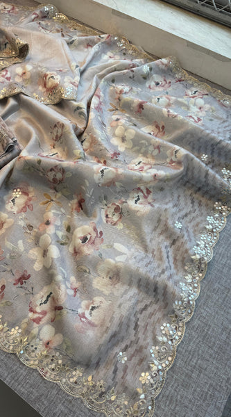 Tussar Linen Silk Saree with Gotapatti & Kutdana Work