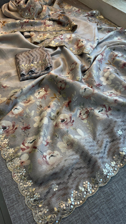 Tussar Linen Silk Saree with Gotapatti & Kutdana Work