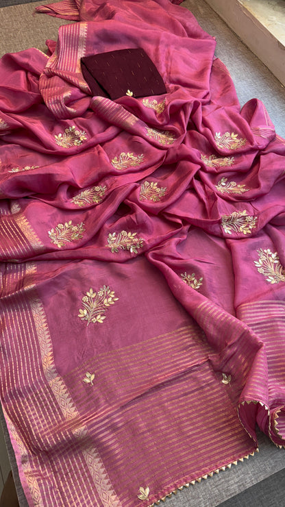 Crepe Banarasi Saree with Zardozi & Zarkan Embellishments