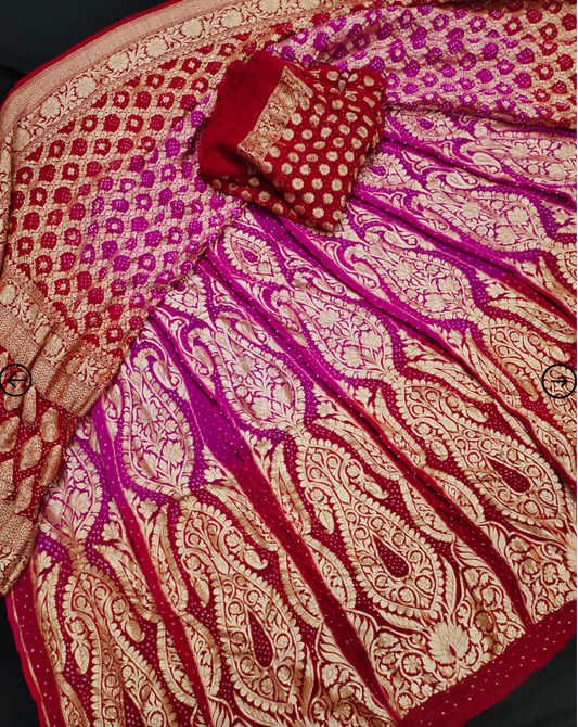 12 Kali pure georgette banarasi heavy neemjari weaving bandhani Lehenga with 2.5mtr duppata and jari blouse