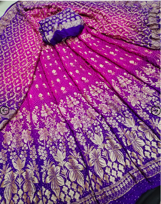 12 Kali pure georgette banarasi heavy neemjari weaving bandhani Lehenga with 2.5mtr duppata and jari blouse
