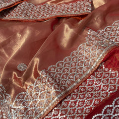 Pure Handloom Zari Tissue Silk Saree with Zardozi, Pearl, Sequins & Gotapatti Work